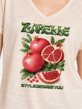 Zarelle Women's Cotton Relaxed Fit V-Neck Graphic T-Shirt