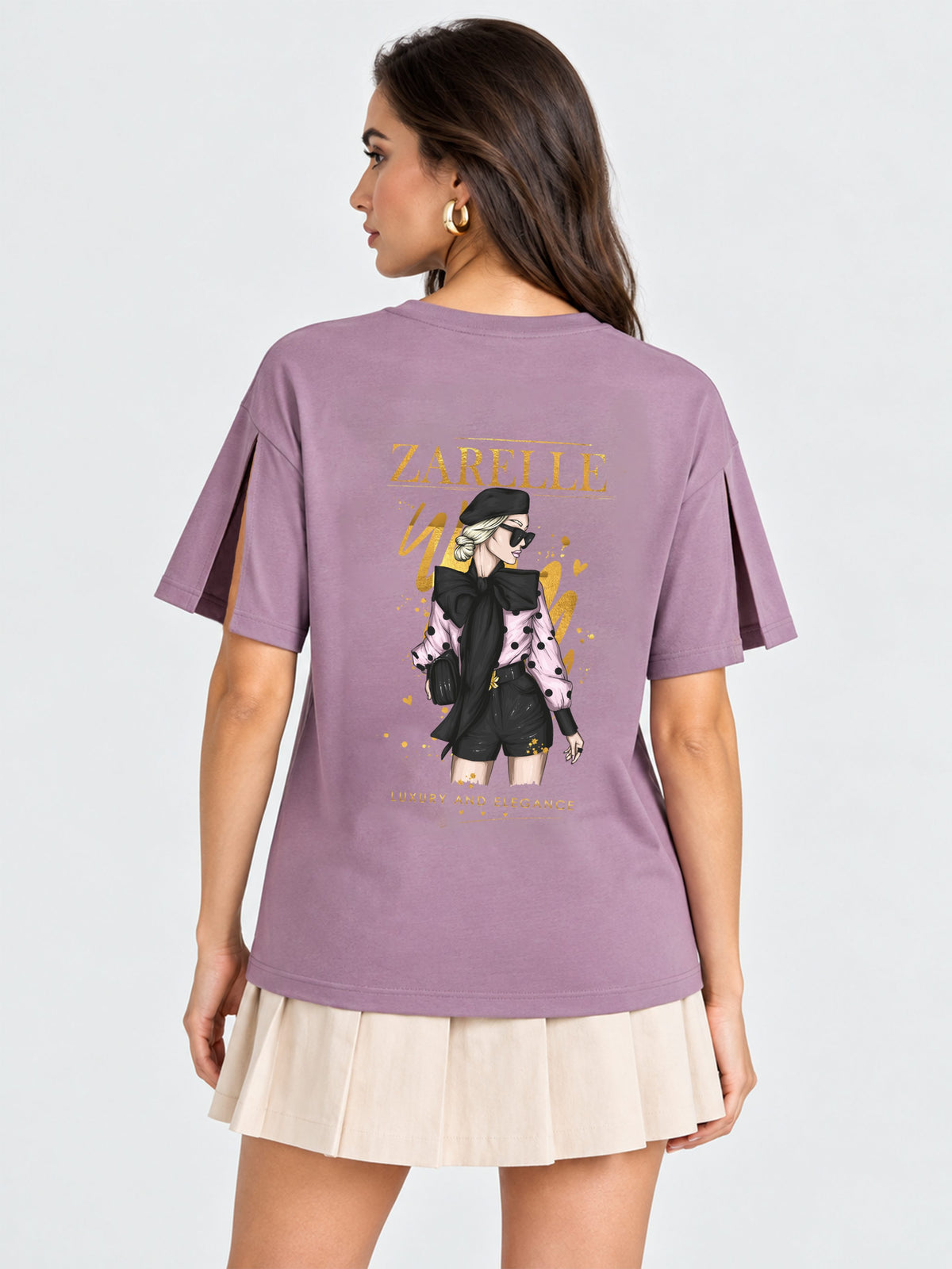 Zarelle Women's Cotton Relaxed Fit Split Sleeve T-Shirt