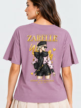 Zarelle Women's Cotton Relaxed Fit Split Sleeve T-Shirt