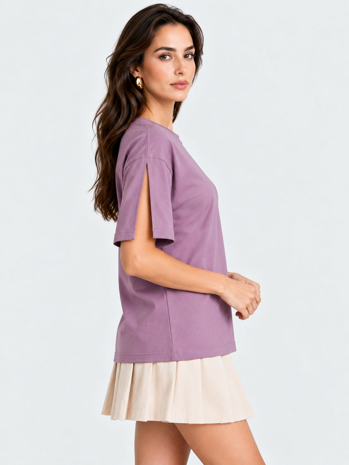 Zarelle Women's Cotton Relaxed Fit Split Sleeve T-Shirt