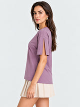 Zarelle Women's Cotton Relaxed Fit Split Sleeve T-Shirt