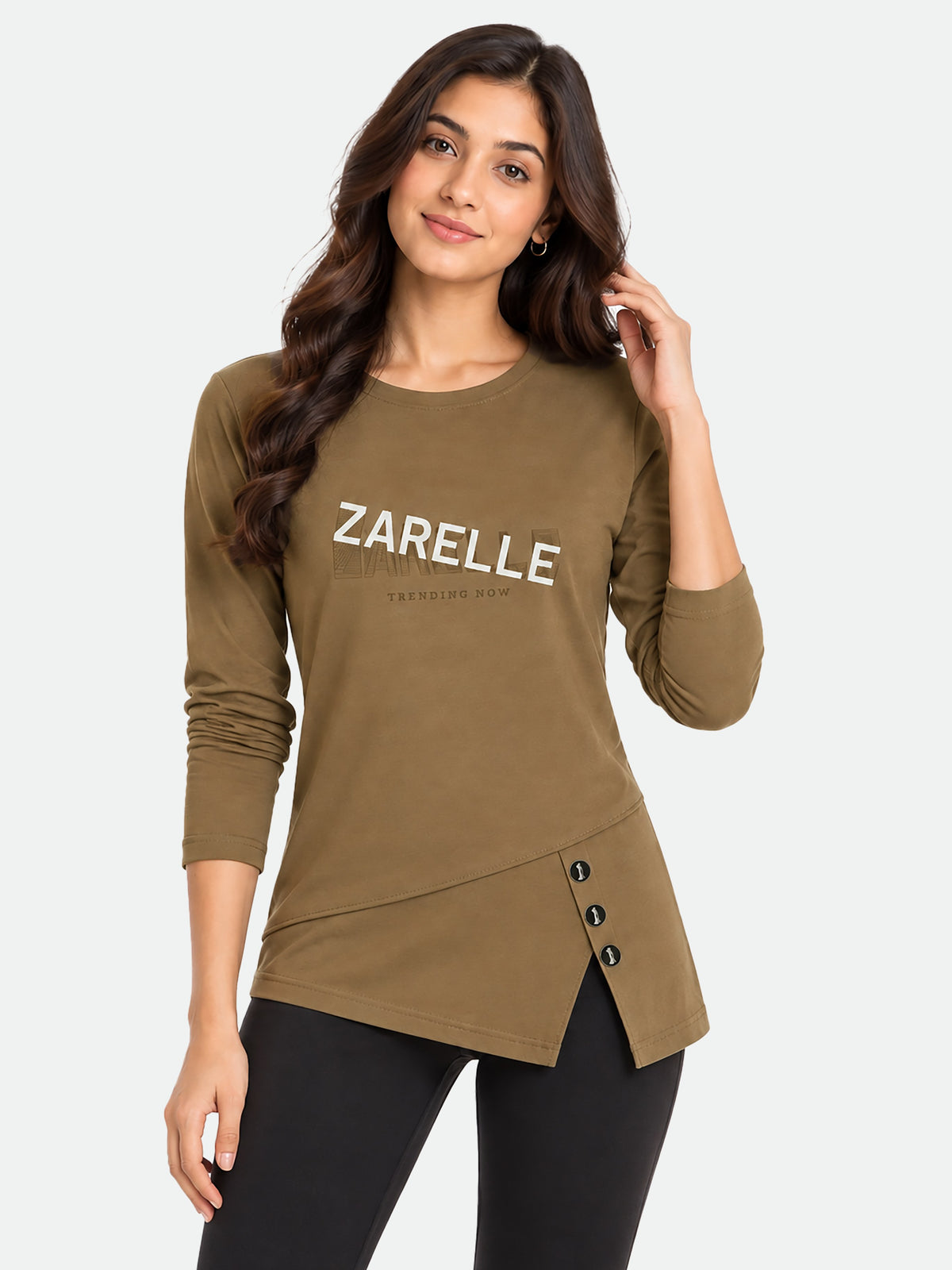 Zarelle Women's Cotton Regular Fit Long Sleeve Top
