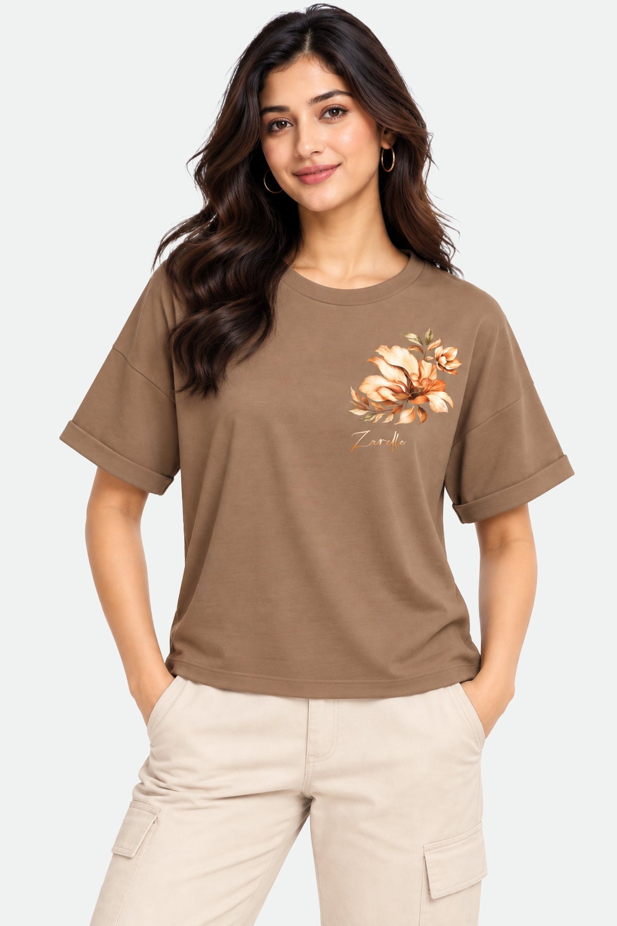 Zarelle Women's Cotton Relaxed Fit Floral Printed T-Shirt