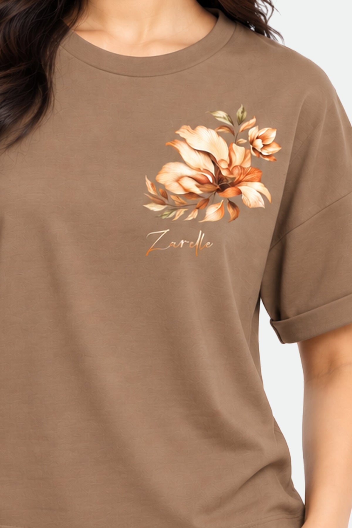 Zarelle Women's Cotton Relaxed Fit Floral Printed T-Shirt