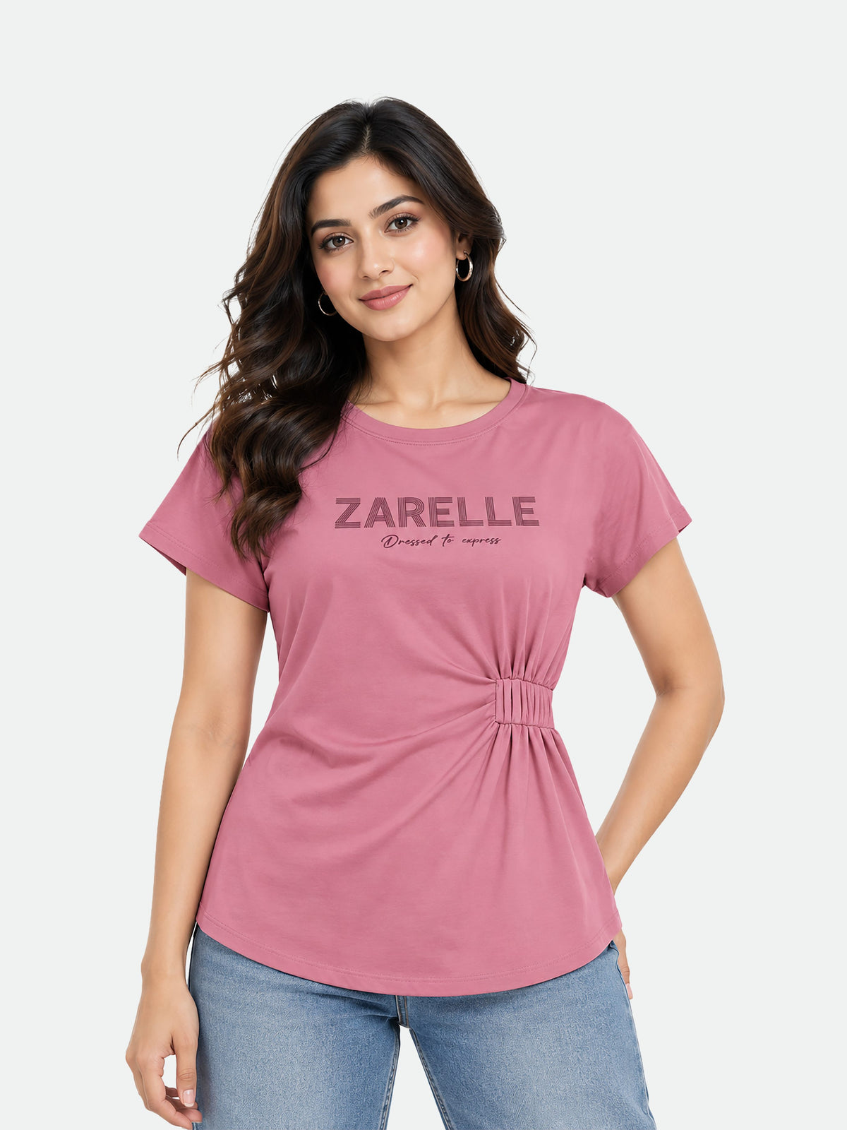Zarelle Women's Cotton Regular Fit Ruched T-Shirt