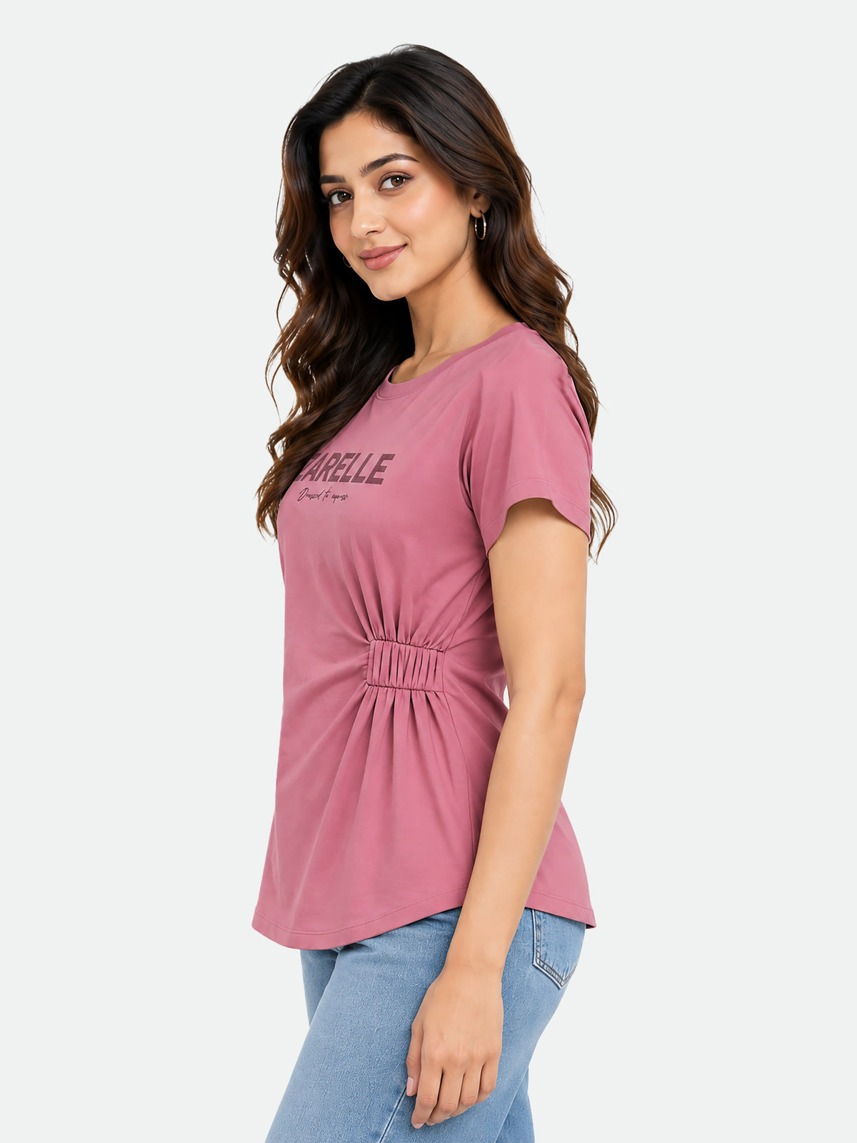 Zarelle Women's Cotton Regular Fit Ruched T-Shirt