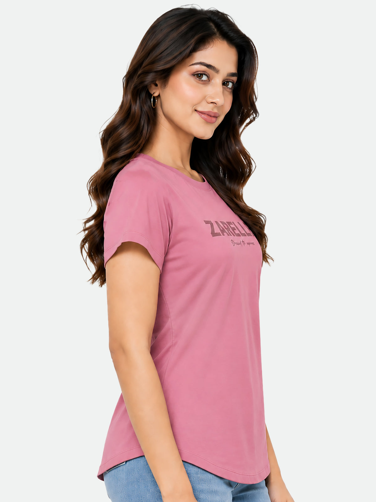 Zarelle Women's Cotton Regular Fit Ruched T-Shirt