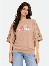 Zarelle Women's Cotton Relaxed Fit Graphic T-Shirt with D-Ring Strap Sleeve