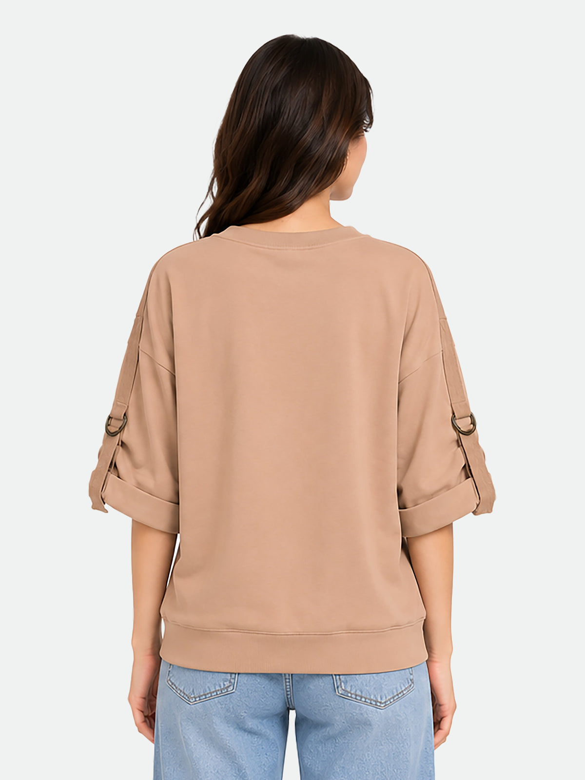 Zarelle Women's Cotton Relaxed Fit Graphic T-Shirt with D-Ring Strap Sleeve