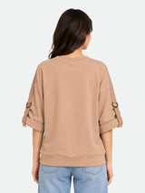 Zarelle Women's Cotton Relaxed Fit Graphic T-Shirt with D-Ring Strap Sleeve