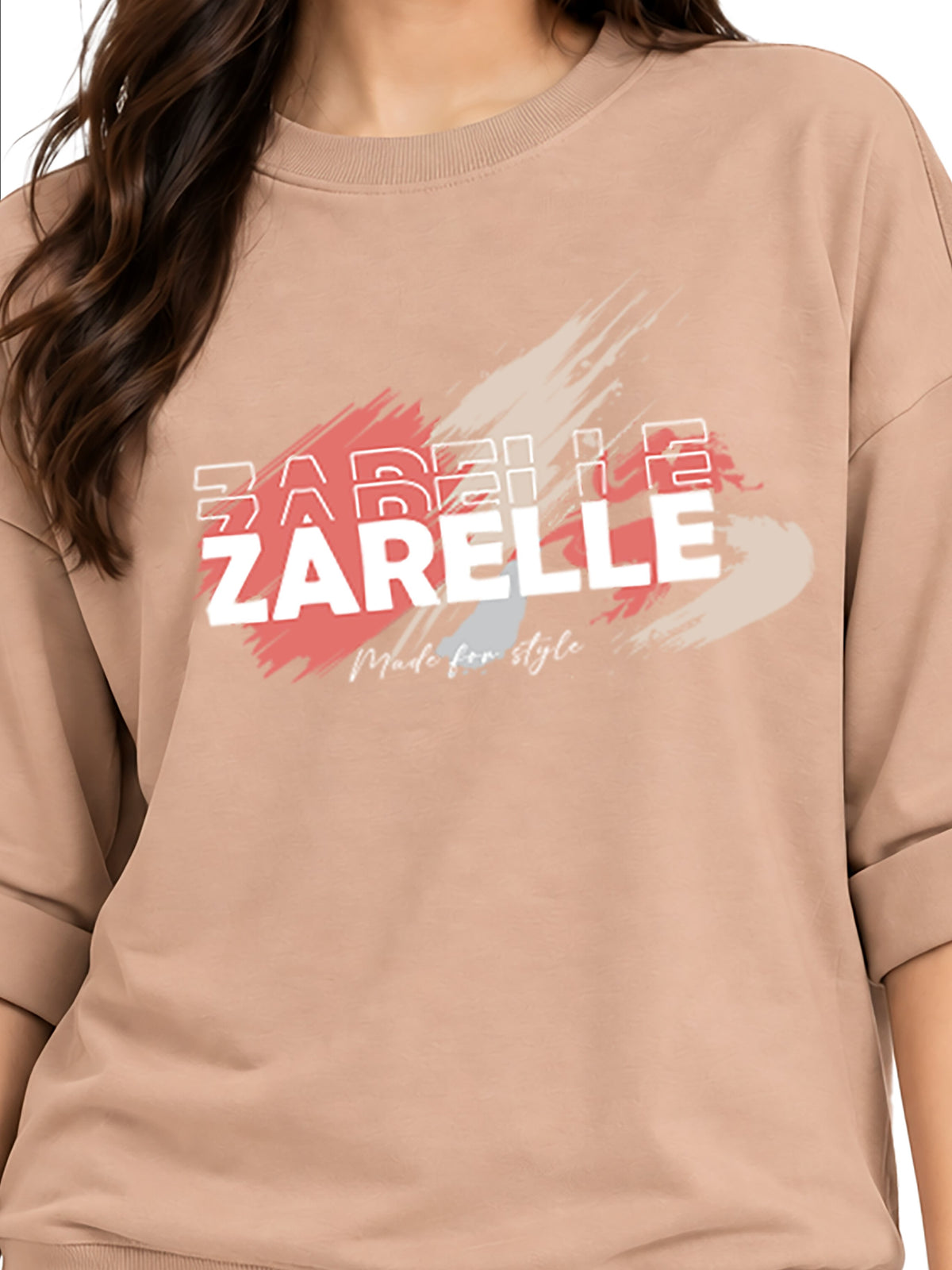Zarelle Women's Cotton Relaxed Fit Graphic T-Shirt with D-Ring Strap Sleeve